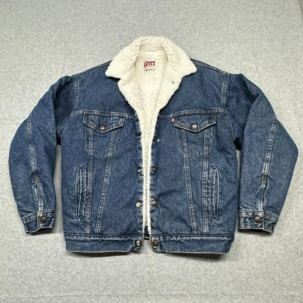 VTG Levi's 80s Made In USA 44R Sherpa Fleece Lined Denim Jacket Cowboy‎ Western